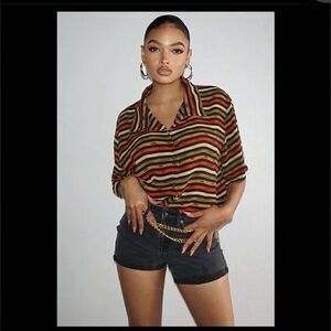 Cozy Vintage Plus Size Autumn Striped Button-Down Shirt by Stunt Woman